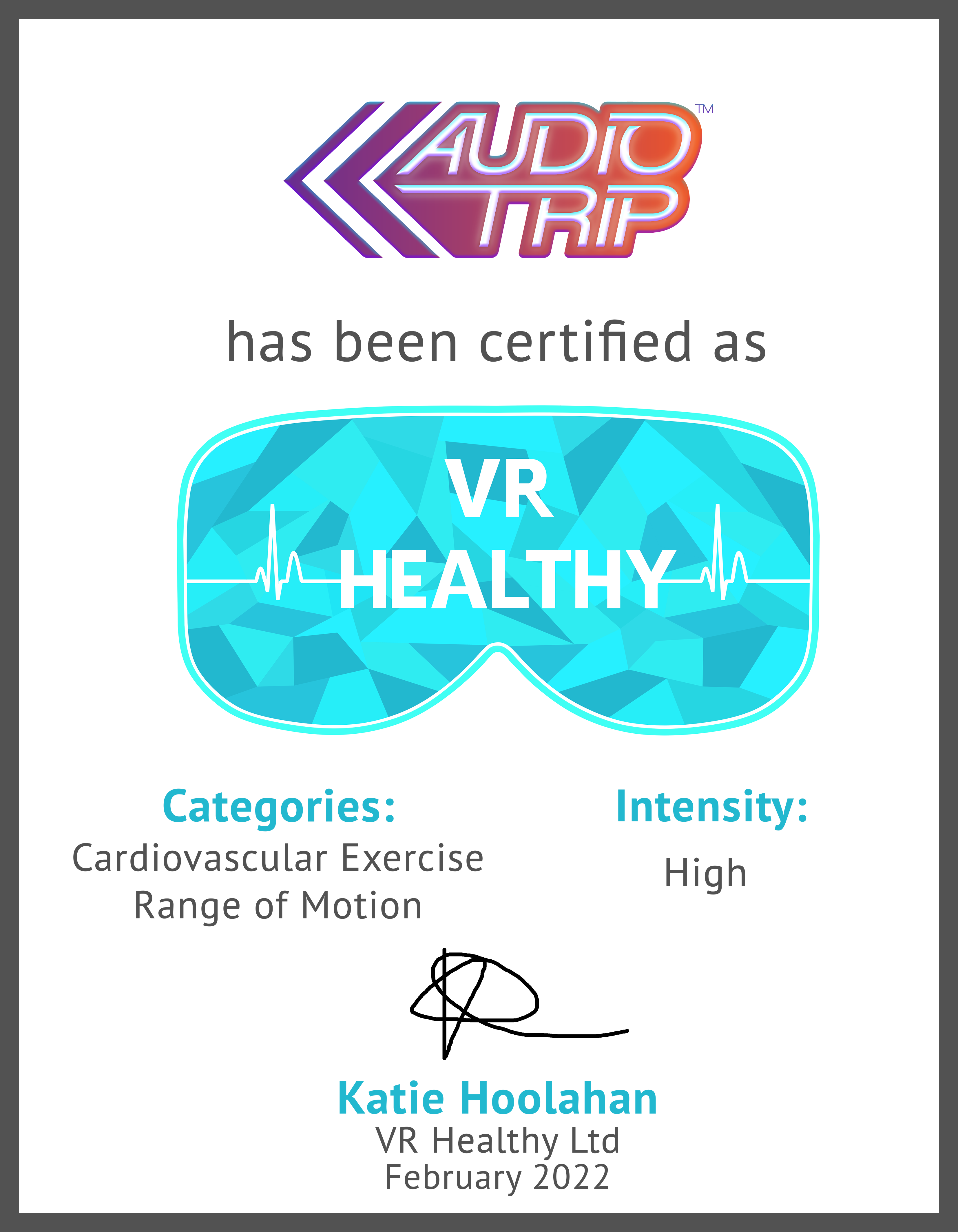 VR Healthy Audio Trip Certificate